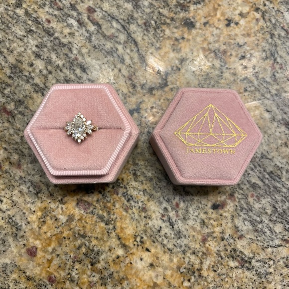 14K Yellow Gold Pear Shaped Moissanite Ring with Diamonds - Picture 3 of 5